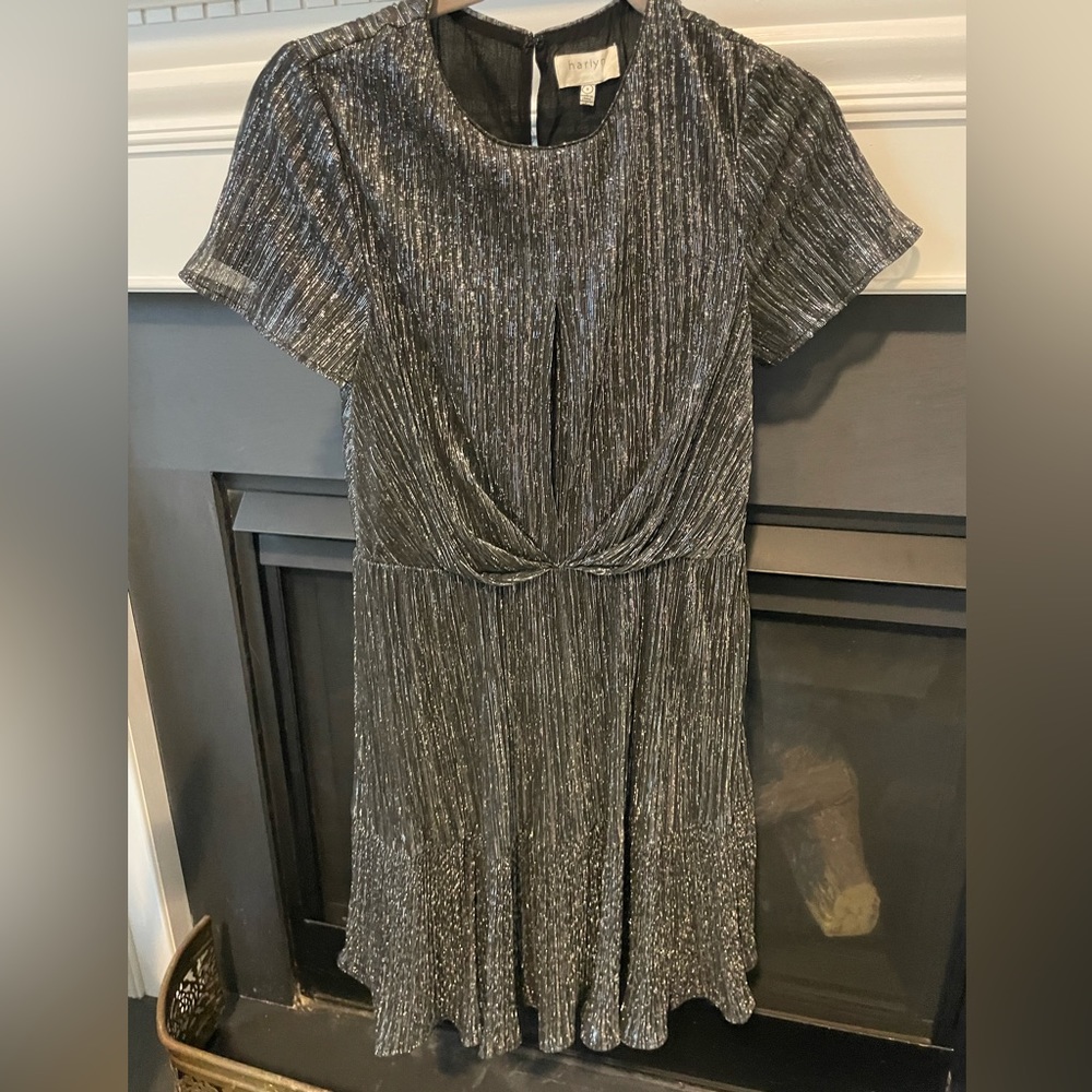 Anthropologie Harlyn metallic short sleeve mini dress
